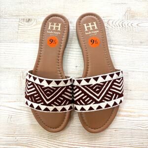 Haute Hippie Aztec Embroidered Slide Sandals | Dark‎ Brick Red Size 9.5